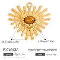 18K gold-plated stainless steel heart pendant with oval tiger eye stone inlay - Heart Sunburst With Tiger Eye Stone (PJ91993A)