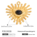 18K gold plated stainless steel heart pendant with oval black natural stone inlay - Heart Sunburst With Black Onyx Effect (PJ91993B)