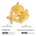 Golden stainless steel ocean pendant with starfish and seashell charms, 21.69mm - Marine Elements Set (PJ92016)