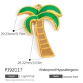 Golden stainless steel coconut tree pendant with green and brown enamel for DIY jewelry - Coconut Tree Painted (PJ92017)
