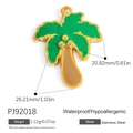 Golden stainless steel palm tree pendant with green enamel detail and size specifications - Palm Tree Shape (PJ92018)