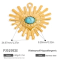 18K gold plated stainless steel heart pendant with oval turquoise stone, 35mm size - Heart Sunburst With Turquoise Color Stone (PJ91993E)