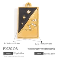Rectangular black enamel and gold stainless steel charm with sun and star patterns - Sun Star Black Enamel (PJ92019B)