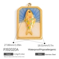 Rectangular gold stainless steel fish pendant with colorful rainbow enamel scales - Colorful Scaled Fish (PJ92020A)
