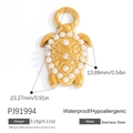 Golden stainless steel turtle pendant with white pearl shell inlay for DIY jewelry - Turtle Design With Artificial Pearl (PJ91994)