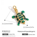 Golden turtle pendant in stainless steel and green enamel, size 21x12mm for jewelry making - Turtle Shape (PJ92012)