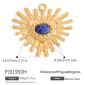 18K gold plated stainless steel heart pendant with blue natural stone inlay - Heart Sunburst With Lapis Lazuli Effect (PJ91993H)