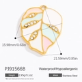 Leaf-shaped stainless steel pendant with pink and green enamel and small white rhinestones - Colorful Rhinestone Leaf Style (PJ91566B)