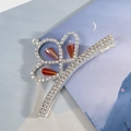 Sparkling crown hair clip with silver rhine-stones and orange-red faceted crystals - Champagne Rhinestone (B7503)