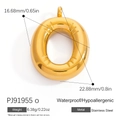 Golden stainless steel bubble letter O pendant with measurements 16.68mm by 22.88mm - Letter O (PJ91955O)