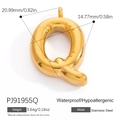 Polished gold stainless steel letter Q pendant with detailed size and weight specs - Letter Q (PJ91955Q)