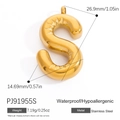 Golden balloon style letter S pendant in stainless steel with exact measurements - Letter S (PJ91955S)
