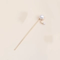 Elegante gouden metalen haarspeld met dubbele parels in een modern minimalistisch ontwerp - Twee Parels Stijl (D4506)