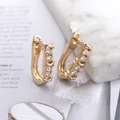 Golden U-shaped hoop earrings with micro-inlaid cubic zirconia in minimalist luxury style - Gold (B2202)