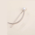 Elegant silver curved hair clip with spiral texture and white pearl accent for women - Brushed Silver Style (B3117)