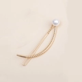 Elegant gold metal hair clip with a single white pearl decoration for women's hairstyling - Brushed Gold Style (B3318)