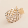 Pince à cheveux couronne dorée avec grille en losange et perles blanches - Style Perle Ajourée