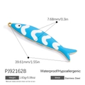 Pendaglio a forma di pesce in acciaio inossidabile con smalto blu e bianco in oro 18K - Pesce Onda Blu (PJ92162B)