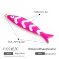 Pendente a pesce in smalto rosa e acciaio inossidabile placcato oro 18K con venature - Pesce Onda Rosa (PJ92162C)