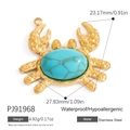 Ciondolo a forma di granchio in acciaio inossidabile placcato oro 18K e turchese - Granchio Martellato Pietra Blu (PJ91968)
