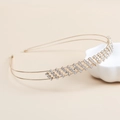 Elegant double-layer gold headband with intricate crisscross rhinestone mesh design - Gold