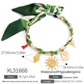 Collana in seta a scacchi verdi con ciondoli in acciaio inossidabile dorato per donna - Collana Multi-ciondolo Gingham Verde e Bianco (XL31668)