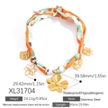 Kleurrijke zijden sjaalketting met gouden stalen hangers zoals bloem en zeester - Multicolor Geometrische Sjaal Bloemenhanger Stijl (XL31704)