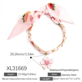 Collana in acciaio inossidabile con fiore rosa, nastro fragola e placcatura oro 18K - Collana Fiore Rosa Nastro Fragola (XL31669)