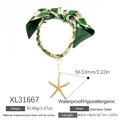 Collana con ciondolo a stella marina in oro 18 carati e sciarpa di seta a scacchi verdi - Collana Stella Marina Gingham Verde e Bianco (XL31667)