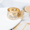 Golden metal hair claw with white rhinestones spelling Love for high ponytail hairstyle - Gold