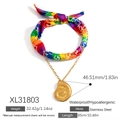 Bunte Seidenschal-Halskette im Boho-Stil mit goldenem Muschel-Anhänger aus Edelstahl - Regenbogen Seidentuch Meerschnecke Halskette (XL31803)