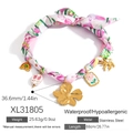 Collana foulard di seta impermeabile in acciaio inossidabile con ciondolo a fiore colorato - Stampa Floreale Arcobaleno Rosa (XL31805)