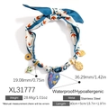Collana foulard in seta blu con ciondoli a cuore e angelo in acciaio inossidabile - Collana Medaglione Foulard Floreale (XL31777)