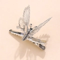 Pinza para el pelo con mariposa plateada móvil 3D y alas de filigrana metálica fina - Plateado (E8112)