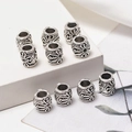 Set of 10 vintage silver large-hole beads with floral relief texture for DIY jewelry making - Vintage Engraved Style / Antique Silver