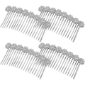 Set of 4 silver flower rhinestone hair combs for women with elegant crystal finish - 4Pcs Set / Silver