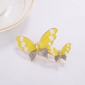 Elegant gold alloy double butterfly hair clip with yellow enamel and sparkling rhinestones - Yellow