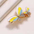 Golden spring hair clip featuring two butterflies with white, yellow, and blue enamel - White Yellow Blue