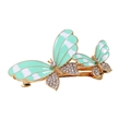 Elegant gold butterfly hair clip with mint green enamel and sparkling rhinestones - Light Green