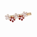 Elegante fermaglio per capelli dorato con fiori in smalto bianco e rosso e perle - Rosso Vino (FJ10244-6)