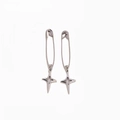 Silver punk safety pin earrings with hollow star pendants in minimalist gothic style - Cross Style