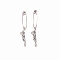 Gothic style silver skeleton body pendants hanging from safety pin style earrings - Skull Style