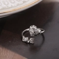 Silver adjustable heart ring with LOVE lettering and shimmering cubic zirconia stones - Silver