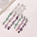 Silver spiral braid rings with natural crystal stone pendants for dreadlocks hair styling - Set of 6 Silver Base Style