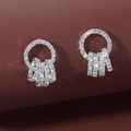 Elegant silver tassel earrings with sparkling rhinestones and tiered fringe drops - Silver (A4416)