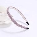 Detail of purple beaded braided headband showing intricate twisted pearls and inner fabric - Khaki