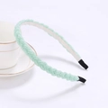 Detail of mint green beaded braided headband with non-slip white inner lining tape - Emerald Green