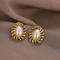 Vintage ovale pareloorbellen met gouden plating en sprankelende strassteentjes - Goud (A5502)