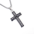 Vintage stainless steel cross necklace with twisted rope texture and silver box chain - Rope Texture Cross + Steel Chain