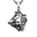 Vintage viking wolf head totem pendant necklace in silver stainless steel finish - Viking Wolf Totem with Steel Chain